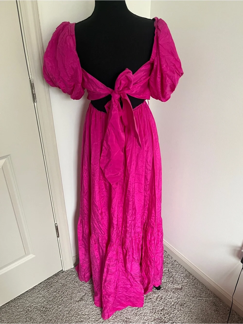 Abercrombie Emerson Puff-Sleeve Maxi Dress - Square Neck SZ XS Open Back Tie